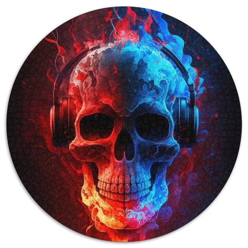 1000-teiliges Puzzle für Erwachsene, Kopfhörer, Totenkopf, rundes Puzzle, 1000 Teile, Denksportaufgabe für Teenager, 67,5 x 67,5 cm von LiJianXXR