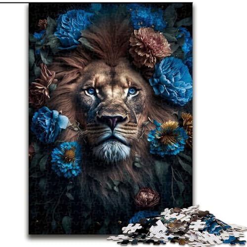 1000-teiliges Puzzle für Erwachsene, Löwenkunst mit Blumen, Puzzle aus Karton, geeignet für Geburtstage, Halloween, Erntedankfest, Ostern, 1000 Teile(26x38cm) von LiJianXXR