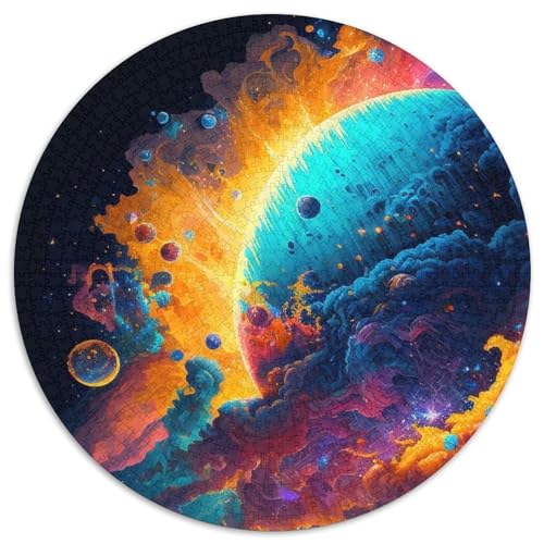 1000-teiliges Puzzle für Erwachsene, Neon-Weltraumplaneten, rundes Puzzle, 1000 Teile, Denksportspiel für Teenager, 67,5 x 67,5 cm von LiJianXXR