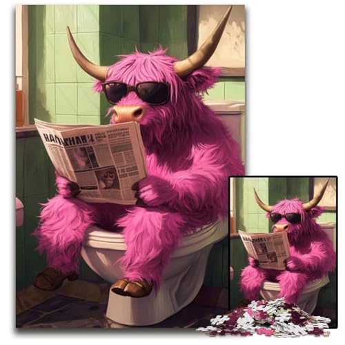 1000-teiliges Puzzle für Erwachsene, Pink Yak Go Toilet, Unmögliches Puzzle für Erwachsene, DIY-Kunstdekor, 50x75cm/19,68x29,52 Zoll 1000-teiliges Puzzle für Erwachsene, Pink Yak Go Toilet, Unmögliches Puzzle für Erwachsene, DIY-Kunstdekor, 50x75cm/19,68x29,52 Zoll von LiJianXXR