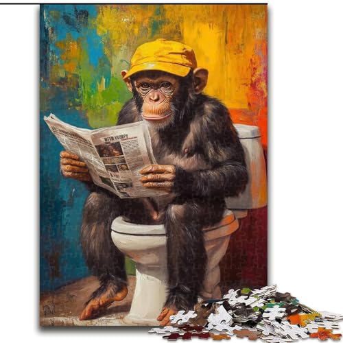 1000-teiliges Puzzle für Erwachsene, Schimpanse auf der Toilette, Lernspielzeug für Erwachsene, ganze Familie ab 14 Jahren (Größe 26x38cm) von LiJianXXR