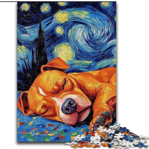 1000-teiliges Puzzle für Erwachsene, Staffordshire Bull Terrier, Nachthimmel-Puzzle aus Holz, geeignet für Geburtstage, Halloween, Thanksgiving, Ostern, 1000 Teile(50x75cm) von LiJianXXR