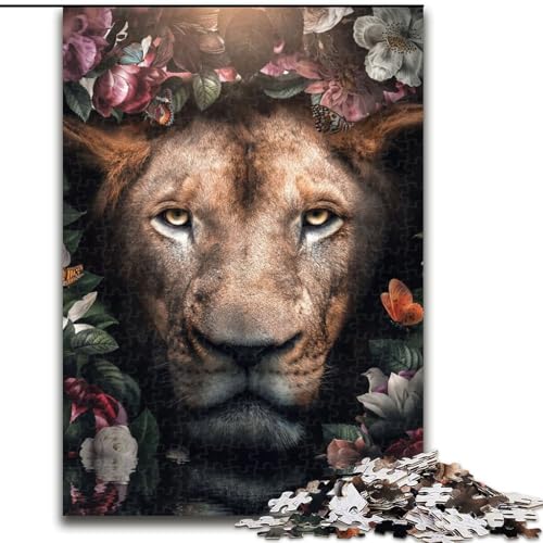 1000-teiliges Puzzle für Erwachsene, geblümter Löwe, aus Karton, anspruchsvolles Denkspiel für Teenager, Spaß für den Familienspielabend, 1000 Teile(26x38cm) von LiJianXXR