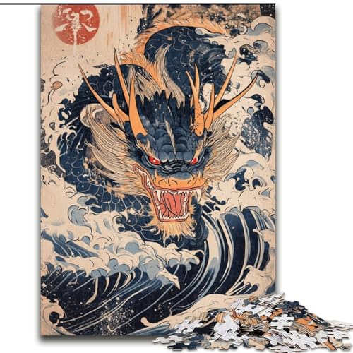 1000-teiliges Puzzle für Erwachsene, japanischer Wellendrache, Lernspielzeug für Erwachsene, ganze Familie ab 14 Jahren (Größe 50x75cm) von LiJianXXR