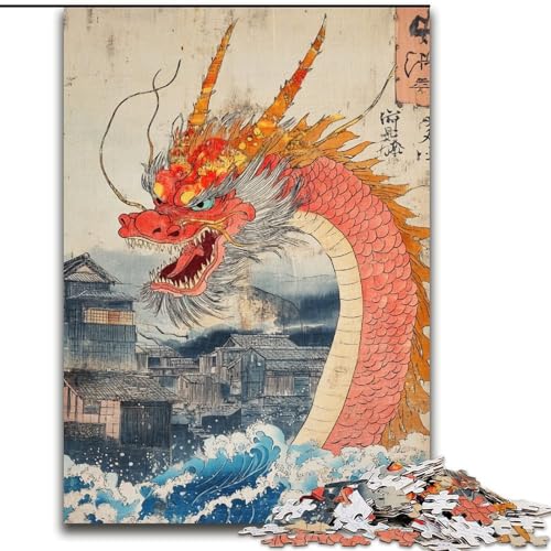 1000-teiliges Puzzle für Erwachsene, japanischer Wellendrache, Lernspielzeug für Erwachsene, ganze Familie ab 14 Jahren (Größe 50x75cm) von LiJianXXR