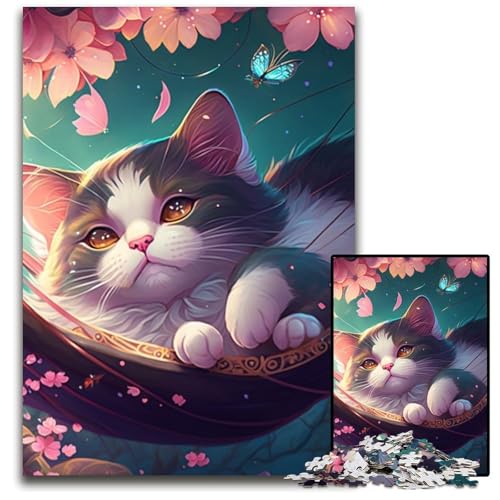 1000-teiliges Puzzle für Erwachsene, schöne Sakura-Katze, schwierige Puzzles für Erwachsene, Muttertag, Geburtstag, Weihnachten, 26x38cm/10,23x14,96 Zoll 1000-teiliges Puzzle für Erwachsene, schöne Sakura-Katze, schwierige Puzzles für Erwachsene, Muttertag, Geburtstag, Weihnachten, 26x38cm/10,23x14,96 Zoll von LiJianXXR