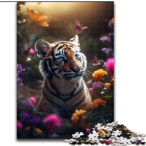 1000-teiliges Puzzle für Erwachsene, süßes Tigerjunges mit Schmetterlingen, aus Karton, anspruchsvolles Denkspiel für Teenager, Spaß für den Familienspielabend, 1000 Teile(26x38cm) von LiJianXXR