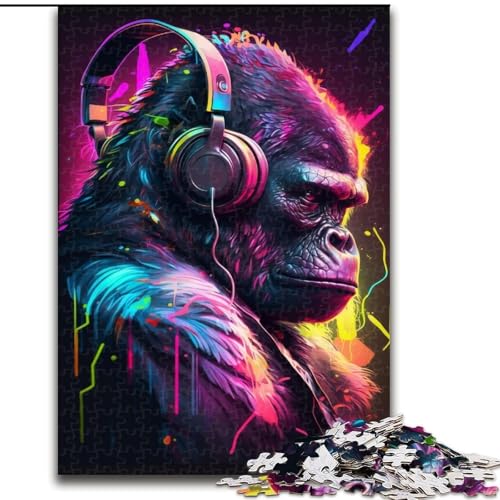 1000-teiliges Puzzle für Erwachsene mit Kopfhörer-Gorilla aus Holz, interaktives Familienspiel, geeignet für Kinder ab 14 Jahren, 50x75cm, Weihnachten oder Geburtstage von LiJianXXR