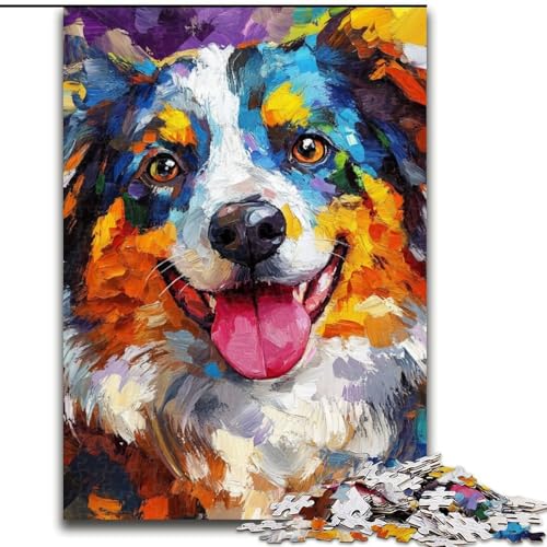 1000-teiliges Puzzle für Erwachsene und Jugendliche, Australian Shepherd, Lernspielzeug, einzigartige Geburtstags- und Geschenkideen für Kinder ab 14 Jahren (Größe 50x75cm) von LiJianXXR