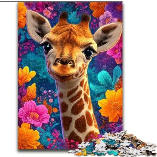 1000-teiliges Puzzle für Erwachsene und Jugendliche, Blumen-Giraffe, Lernspiele, Heimdekoration, geeignet für die Schreibtischdekoration (Größe 50x75cm) von LiJianXXR