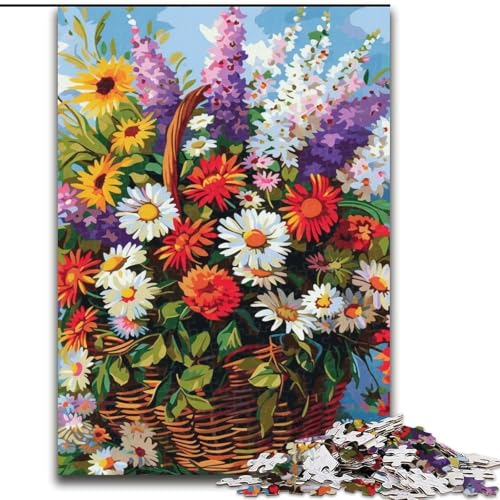1000-teiliges Puzzle für Erwachsene und Jugendliche, Blumen im Korb, Lernspiele, Heimdekoration, geeignet für die Schreibtischdekoration (Größe 26x38cm) von LiJianXXR