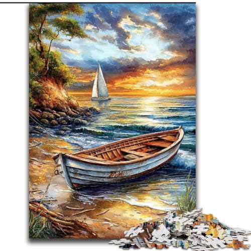 1000-teiliges Puzzle für Erwachsene und Jugendliche, Boot am Strand, Lernspiele, Heimdekoration, geeignet für die Schreibtischdekoration (Größe 50x75cm) von LiJianXXR