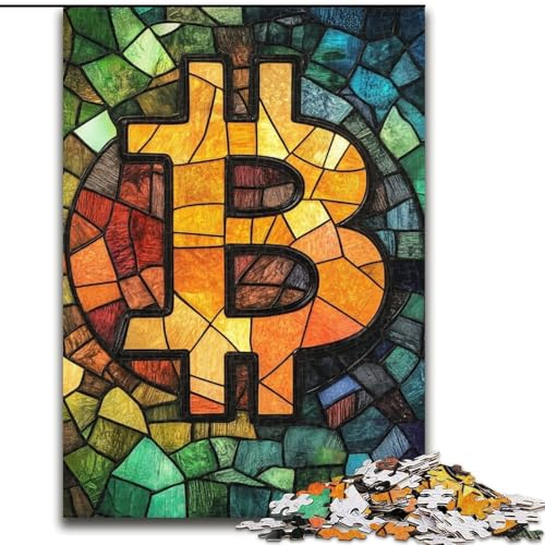 1000-teiliges Puzzle für Erwachsene und Jugendliche, Buntglas-Bitcoin, Lernspiele, Heimdekoration, geeignet für die Schreibtischdekoration (Größe 50x75cm) von LiJianXXR