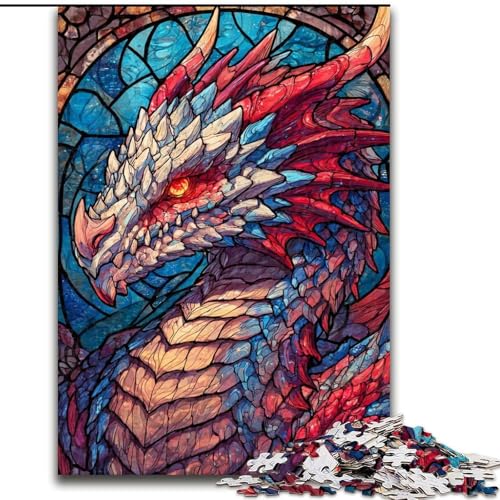 1000-teiliges Puzzle für Erwachsene und Jugendliche, Buntglasdrache, Lernspielzeug, einzigartige Geburtstags- und Geschenkideen für Kinder ab 14 Jahren (Größe 26x38cm) von LiJianXXR