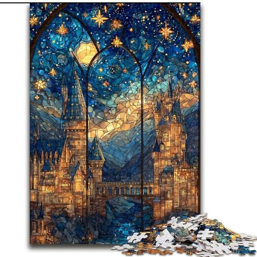 1000-teiliges Puzzle für Erwachsene und Jugendliche, Buntglasschloss, Lernspiele, Heimdekoration, geeignet für die Schreibtischdekoration (Größe 50x75cm) von LiJianXXR