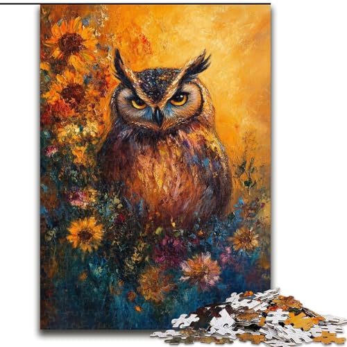 1000-teiliges Puzzle für Erwachsene und Jugendliche, Eulenblumen, Lernspiele, Heimdekoration, geeignet für die Schreibtischdekoration (Größe 26x38cm) von LiJianXXR