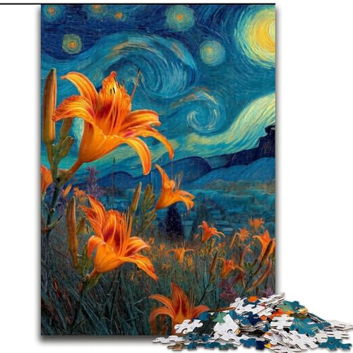 1000-teiliges Puzzle für Erwachsene und Jugendliche, Gelbe Lilien am Nachthimmel, Lernspielzeug, einzigartige Geburtstags- und Geschenkideen für Kinder ab 14 Jahren (Größe 50x75cm) von LiJianXXR