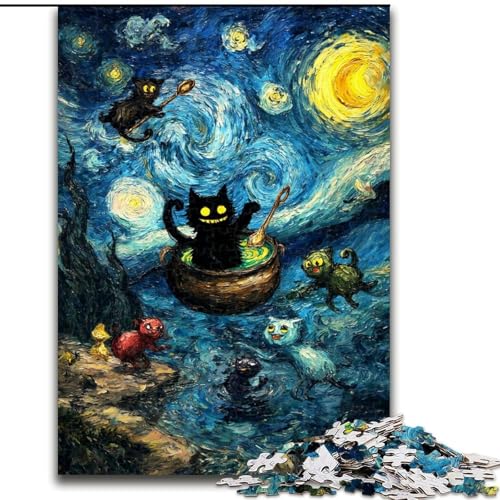 1000-teiliges Puzzle für Erwachsene und Jugendliche, Schwarze Katzenkunst, anspruchsvoll und schwierig mit vollständig ineinandergreifenden, zufällig geformten Teilen (Größe 50x75cm) von LiJianXXR