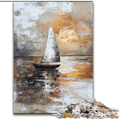 1000-teiliges Puzzle für Erwachsene und Jugendliche, Segelboot-Ölgemälde, Lernspiele, Heimdekoration, geeignet für die Schreibtischdekoration (Größe 50x75cm) von LiJianXXR