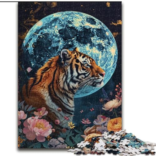 1000-teiliges Puzzle für Erwachsene und Jugendliche, Tiger unter dem Mond, anspruchsvoll und schwierig mit vollständig ineinandergreifenden, zufällig geformten Teilen (Größe 26x38cm) von LiJianXXR