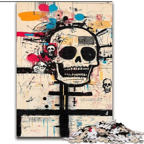 1000-teiliges Puzzle für Erwachsene und Jugendliche, Totenkopf im Basquiat-Stil, Familienspiel zum Stressabbau, schwierige Herausforderung, stärkt die Liebe zwischen Paaren (Größe 26x38cm) von LiJianXXR