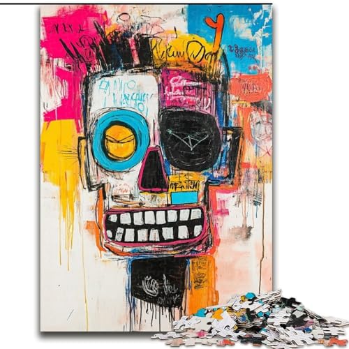1000-teiliges Puzzle für Erwachsene und Jugendliche, Totenkopf im Basquiat-Stil, Familienspiel zum Stressabbau, schwierige Herausforderung, stärkt die Liebe zwischen Paaren (Größe 50x75cm) von LiJianXXR