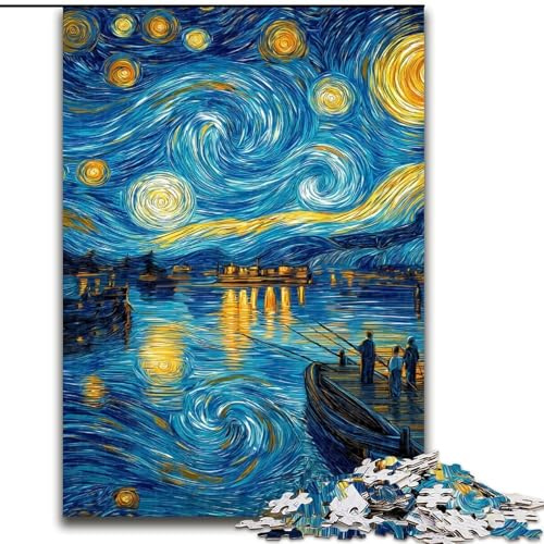 1000-teiliges Puzzle für Erwachsene und Jugendliche, Van Goghs Nachthimmel, Lernspiele, Heimdekoration, geeignet für die Schreibtischdekoration (Größe 50x75cm) von LiJianXXR