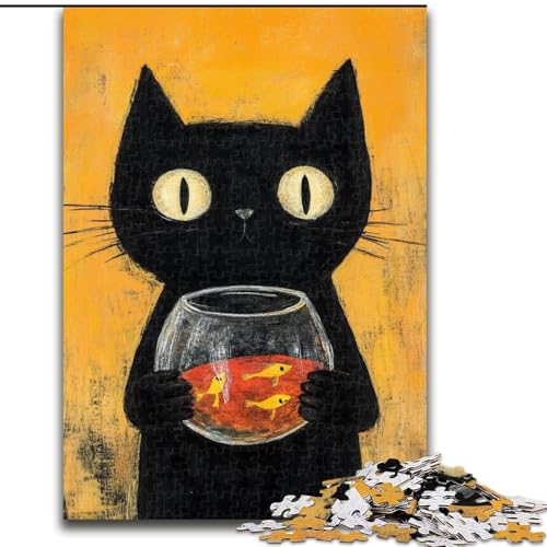 1000-teiliges Puzzle für Erwachsene und Jugendliche, abstrakte Kunst, Schwarze Katze, Lernspielzeug, einzigartige Geburtstags- und Geschenkideen für Kinder ab 14 Jahren (Größe 26x38cm) von LiJianXXR
