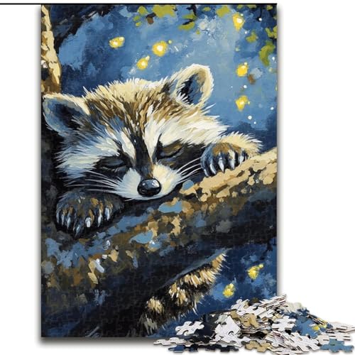 1000-teiliges Puzzle für Erwachsene und Jugendliche,schlafender Waschbär,für Kinder ab 14 Jahren,geeignet für Paare,Spaß bei Aktivitäten zu Hause,Geburtstagsgeschenk,Reisegeschenk (Größe 26x38cm) von LiJianXXR