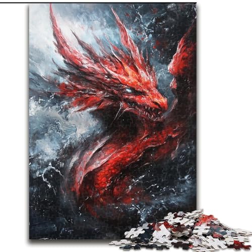 1000-teiliges Puzzle für Erwachsene und Teenager, Fantasy-Roter Drache, Lernspielzeug, einzigartige Geburtstags- und Geschenkideen für Kinder ab 14 Jahren (Größe 26x38cm) von LiJianXXR