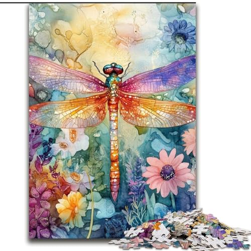 1000-teiliges Puzzle für Teenager, Aquarell-Libelle, Lernspielzeug ganze Familie (Größe 26x38cm) von LiJianXXR