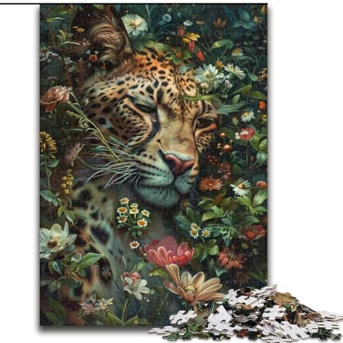 1000-teiliges Puzzle für Teenager, Blumenleopard, Lernspielzeug, Familienspiele, einzigartige Geburtstags- und Geschenkideen (Größe 50x75cm) von LiJianXXR