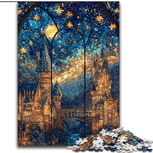 1000-teiliges Puzzle für Teenager, Buntglasschloss, anspruchsvolles Spiel und Familienspiel mit vollständig ineinandergreifenden, zufällig geformten Teilen (Größe 26x38cm) von LiJianXXR