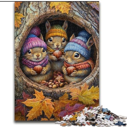 1000-teiliges Puzzle für Teenager, Eichhörnchenfamilie, anspruchsvolles Spiel und Familienspiel mit vollständig ineinandergreifenden, zufällig geformten Teilen (Größe 50x75cm) von LiJianXXR