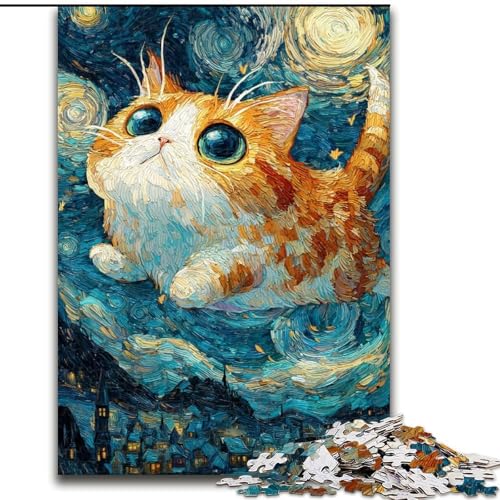 1000-teiliges Puzzle für Teenager, Geschenke Nachthimmelkatze, anspruchsvolles Spiel und Familienspiel mit vollständig ineinandergreifenden, zufällig geformten Teilen (Größe 50x75cm) von LiJianXXR