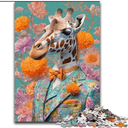 1000-teiliges Puzzle für Teenager, Giraffe im Anzug, anspruchsvolles Spiel und Familienspiel mit vollständig ineinandergreifenden, zufällig geformten Teilen (Größe 50x75cm) von LiJianXXR