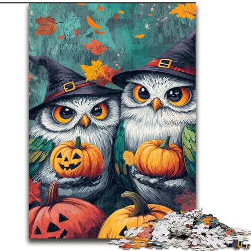 1000-teiliges Puzzle für Teenager, Halloween-Eule, anspruchsvoll und schwierig mit vollständig ineinandergreifenden, zufällig geformten Teilen (Größe 50x75cm) von LiJianXXR
