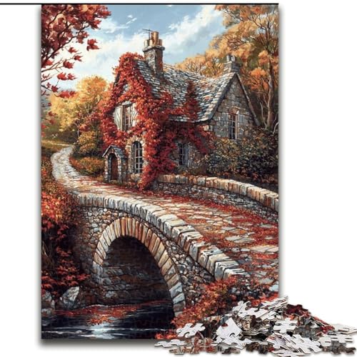 1000-teiliges Puzzle für Teenager, Herbstbrücke, Lernspielzeug, Familienspiele, einzigartige Geburtstags- und Geschenkideen (Größe 50x75cm) von LiJianXXR