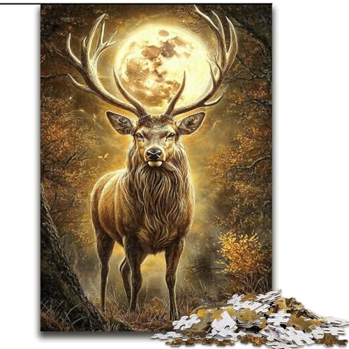 1000-teiliges Puzzle für Teenager, Hirsch unter dem Mond, anspruchsvolles Spiel und Familienspiel mit vollständig ineinandergreifenden, zufällig geformten Teilen (Größe 50x75cm) von LiJianXXR