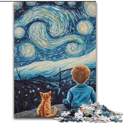 1000-teiliges Puzzle für Teenager, Katze und Kleiner Junge, anspruchsvolles Spiel und Familienspiel mit vollständig ineinandergreifenden, zufällig geformten Teilen (Größe 26x38cm) von LiJianXXR