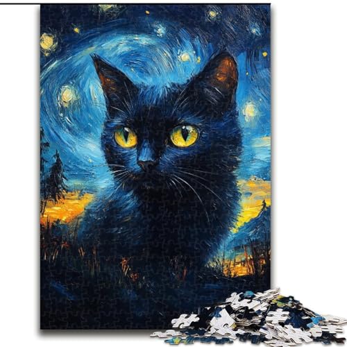 1000-teiliges Puzzle für Teenager, Katze unter dem Nachthimmel, anspruchsvolles Spiel und Familienspiel mit vollständig ineinandergreifenden, zufällig geformten Teilen (Größe 50x75cm) von LiJianXXR