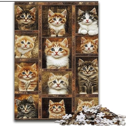 1000-teiliges Puzzle für Teenager, Katzencollage, anspruchsvolles Spiel und Familienspiel mit vollständig ineinandergreifenden, zufällig geformten Teilen (Größe 50x75cm) von LiJianXXR