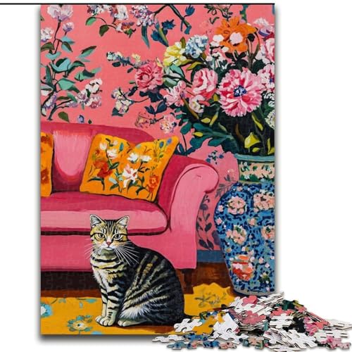 1000-teiliges Puzzle für Teenager, Kunstkatze, Lernspielzeug ganze Familie (Größe 26x38cm) von LiJianXXR