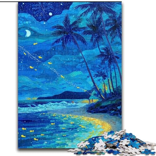 1000-teiliges Puzzle für Teenager, Nachthimmel und Strand, anspruchsvolles Spiel und Familienspiel mit vollständig ineinandergreifenden, zufällig geformten Teilen (Größe 50x75cm) von LiJianXXR