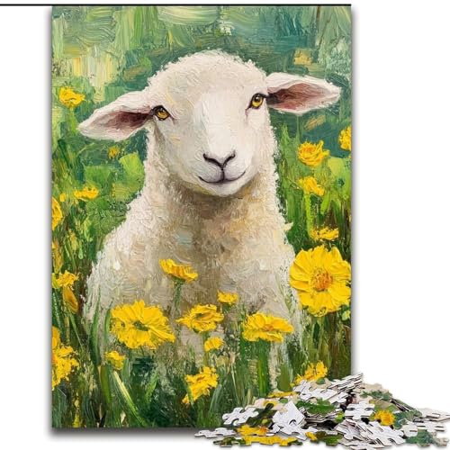 1000-teiliges Puzzle für Teenager, Schafe und Blumen, anspruchsvolles Spiel und Familienspiel mit vollständig ineinandergreifenden, zufällig geformten Teilen (Größe 26x38cm) von LiJianXXR