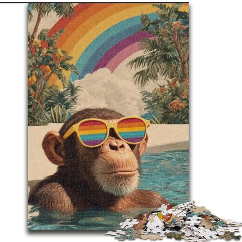 1000-teiliges Puzzle für Teenager, Schimpansen am Strand, Lernspielzeug, Familienspiele, einzigartige Geburtstags- und Geschenkideen (Größe 50x75cm) von LiJianXXR