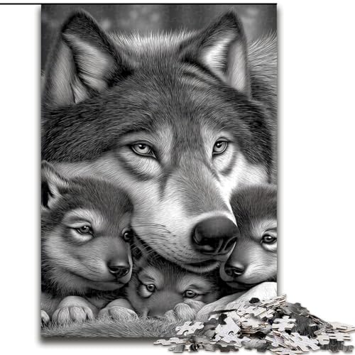 1000-teiliges Puzzle für Teenager, Schwarz-Weiß-Wolf, Lernspielzeug ganze Familie (Größe 26x38cm) von LiJianXXR