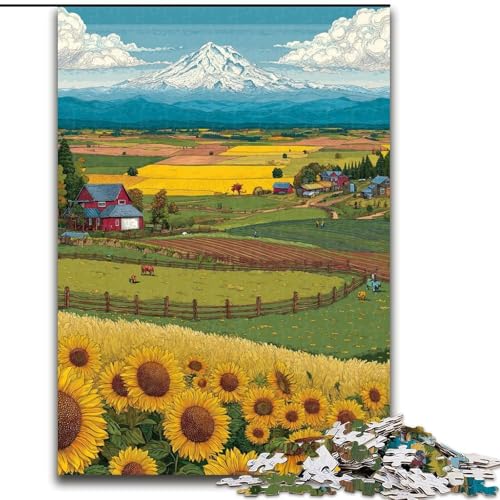 1000-teiliges Puzzle für Teenager, Sonnenblumenfeld, anspruchsvolles Spiel und Familienspiel mit vollständig ineinandergreifenden, zufällig geformten Teilen (Größe 26x38cm) von LiJianXXR