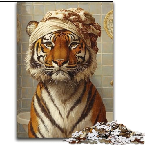 1000-teiliges Puzzle für Teenager, Tiger im Badezimmer, anspruchsvolles Spiel und Familienspiel mit vollständig ineinandergreifenden, zufällig geformten Teilen (Größe 50x75cm) von LiJianXXR