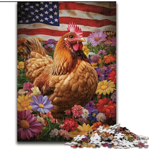 1000-teiliges Puzzle für Teenager, amerikanische Flagge, Hahn, anspruchsvolles Spiel und Familienspiel mit vollständig ineinandergreifenden, zufällig geformten Teilen (Größe 50x75cm) von LiJianXXR